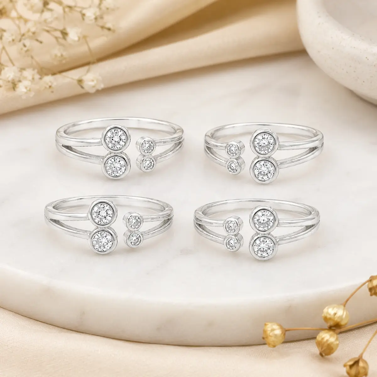 925 Sterling Silver A Toe Ring Pair Of 2 Elegant Open Band Design For Women
